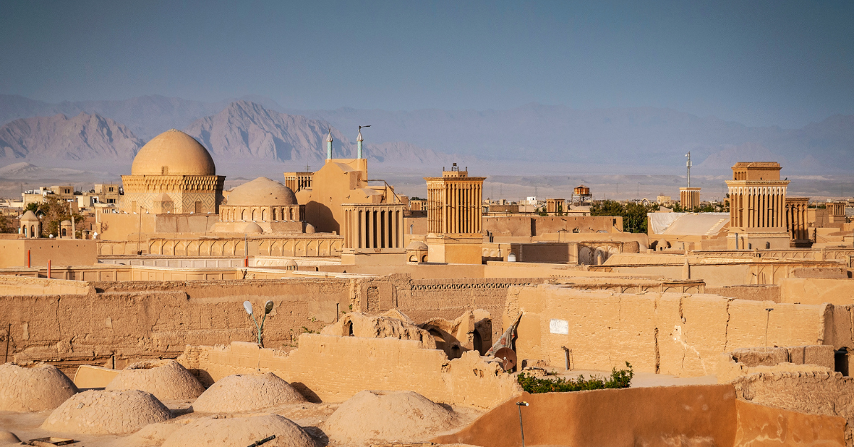 Iran landscape with a mosque in the background